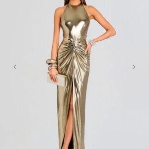 Retrofete Metallic Gold Strapless Dress